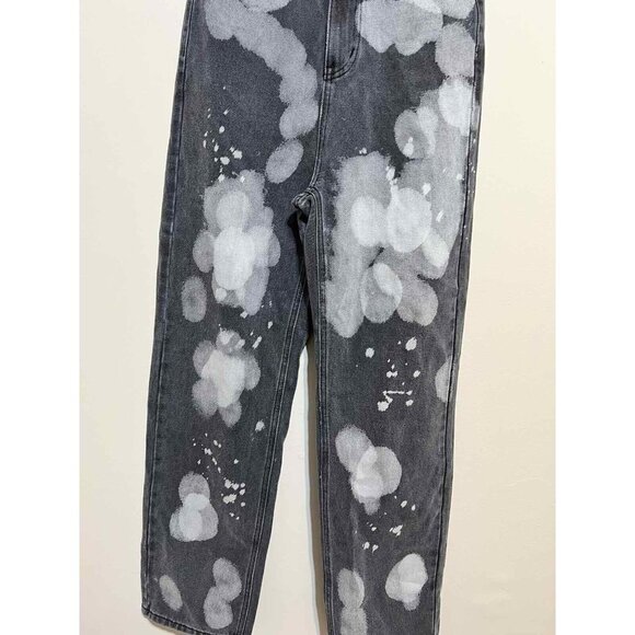 RECLAIM Women's BLEACHED DENIM BOTTOMS Size S Mom Jeans Black And White - Picture 9 of 12